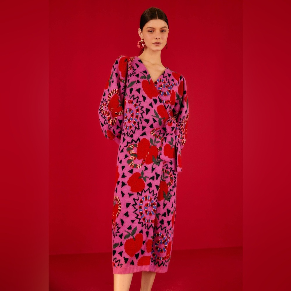 Farm Rio Pink Snake Fruit sweater dress